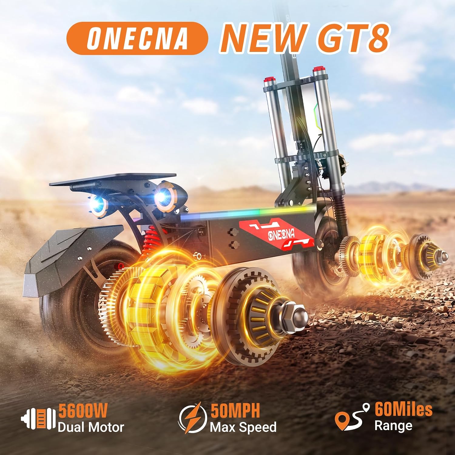 ONECNA GT8 Foldable Off Road E - 60V 5600W Dual Motor Electric Scooter recension och pris